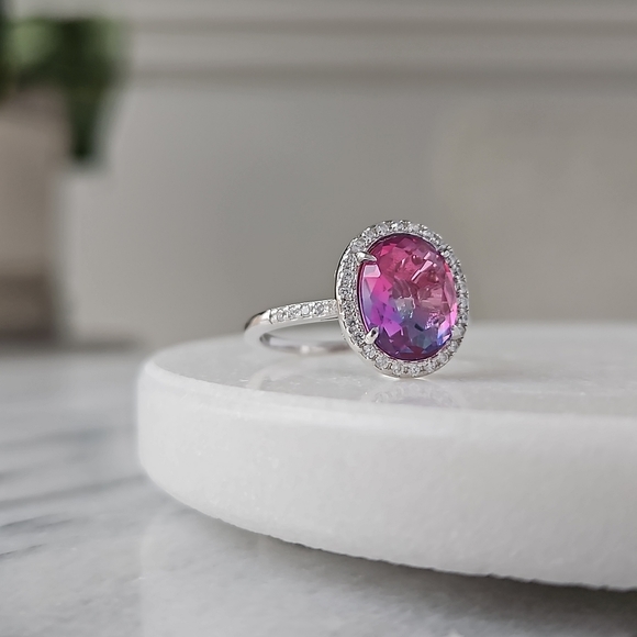 Pink Purple tourmaline ombre stone ring, 925 Sterling Silver Charmed Aroma BP - Picture 3 of 3